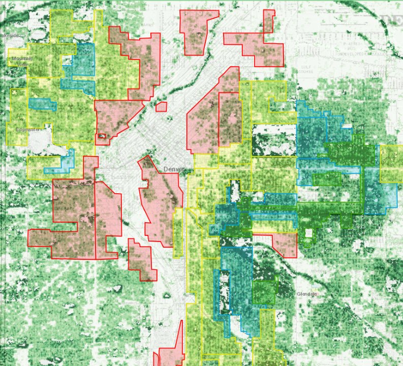 Tree-canopy and equity map of Denver